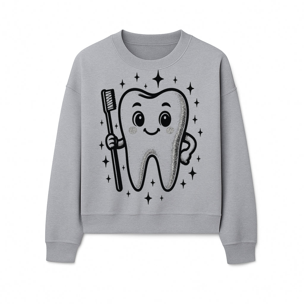 Cute Tooth Character with Toothbrush and Sparkles, Kids Dental Hygiene Art Print, Adorable Tooth Decor for Children's Room - Sweatshirt 1758250151164.jpg