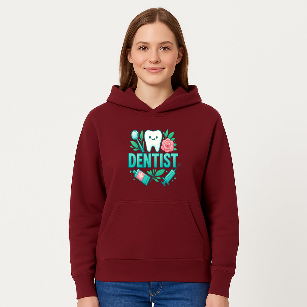 Cute Dentist Tooth Graphic with Tools, Floral Elements | Perfect for Dental Office Decor or Gifts | Fun Emotions in Dentistry Design - Hoodie 1758250151178.jpg