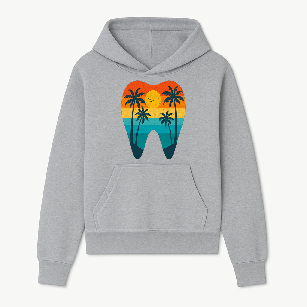 Tropical Sunset Tooth Art Print - Colorful Palm Trees Beach Design for Dental Office Decor, Dentistry Gifts, Summer Vibes - Hoodie 1758250151230.jpg