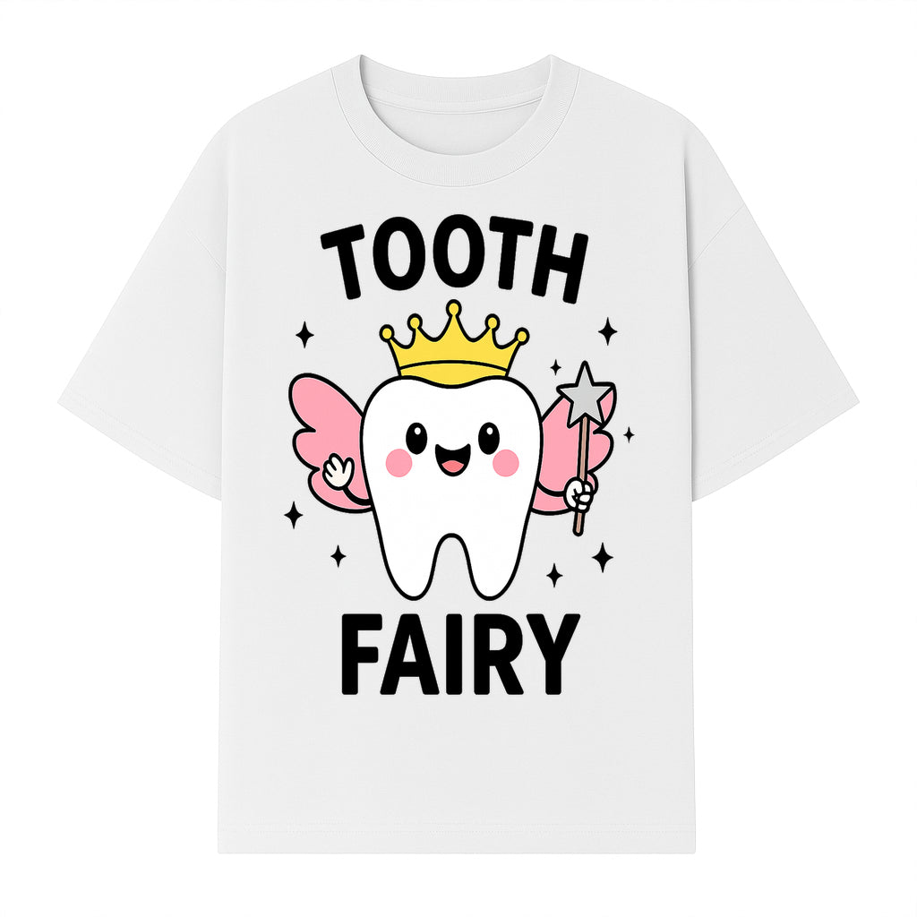 Tooth Fairy Cute Cartoon Tooth with Crown and Wand, Kids' Room Decor, Dental Theme, Children's Art, Nursery Wall Print - T-shirt 1758250151262.jpg