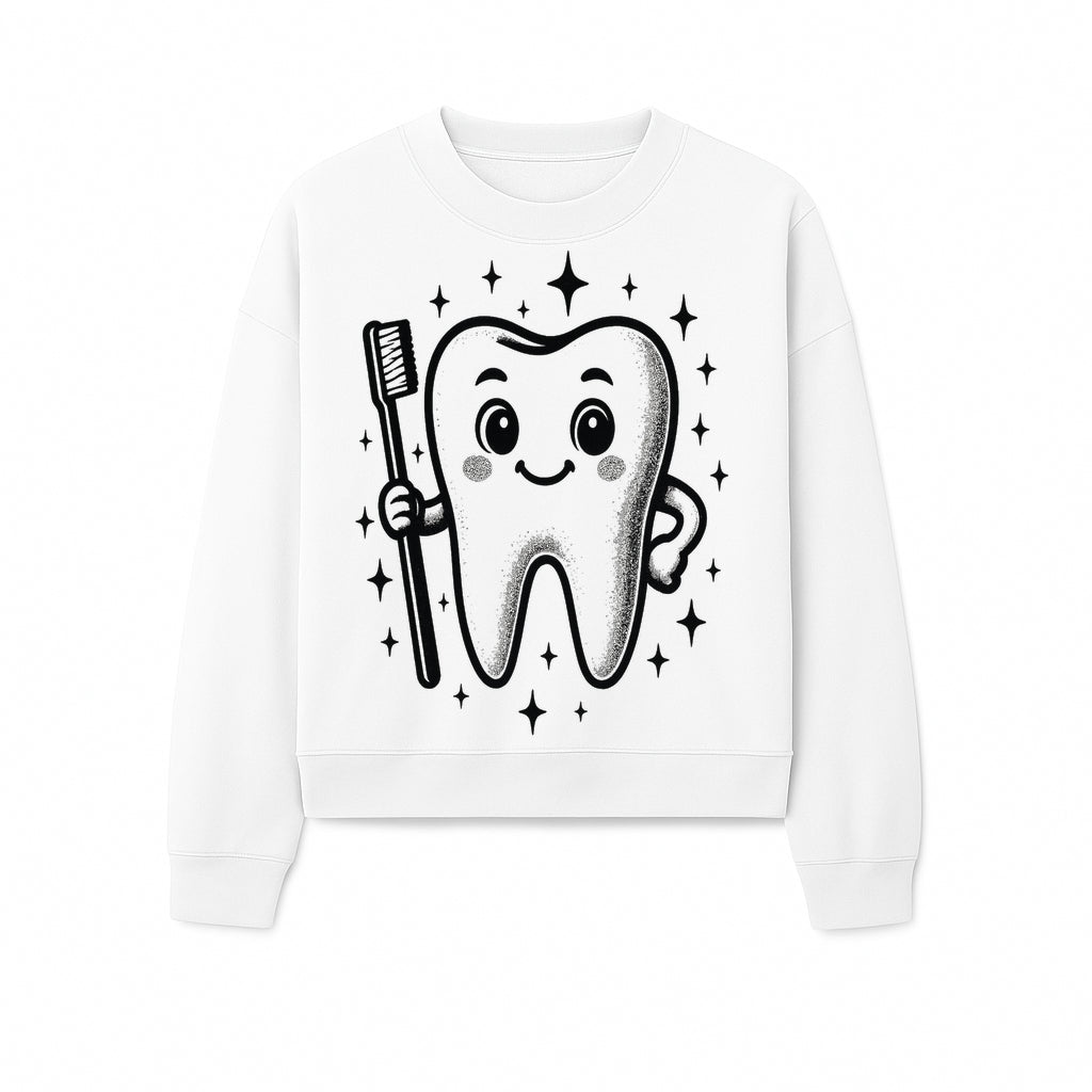 Cute Tooth Character with Toothbrush and Sparkles, Kids Dental Hygiene Art Print, Adorable Tooth Decor for Children's Room - Sweatshirt 1758250151318.jpg