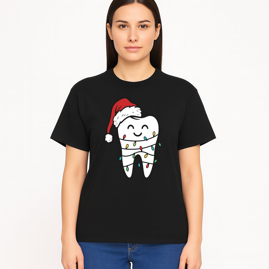 Cute Christmas Tooth Ornament with Santa Hat, Christmas Lights, Dental Holiday Decor, Funny Gift for Dentists and Tooth Lovers - T-shirt 1758250151329.jpg