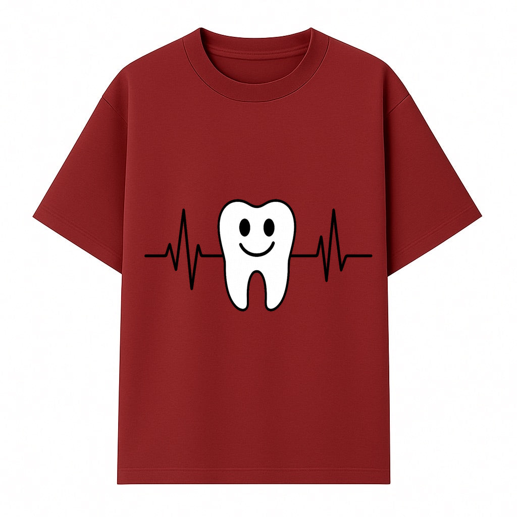 Smile Dental Health Graphic Print - Cute Tooth with Heartbeat Line Wall Art for Dentists and Dental Hygienists - T-shirt 1758250151336.jpg