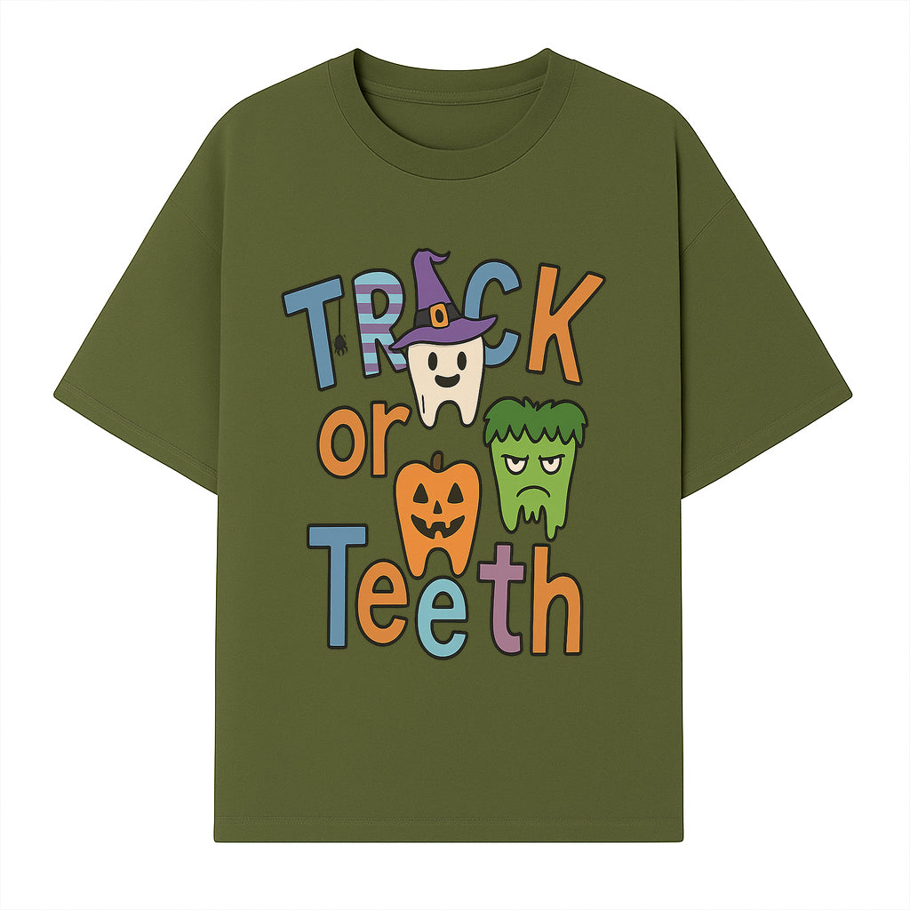 Halloween Trick or Teeth Kids' T-Shirt | Cute Tooth, Pumpkin, and Monster Design | Fun Halloween Apparel - T-shirt 1758250151466.jpg