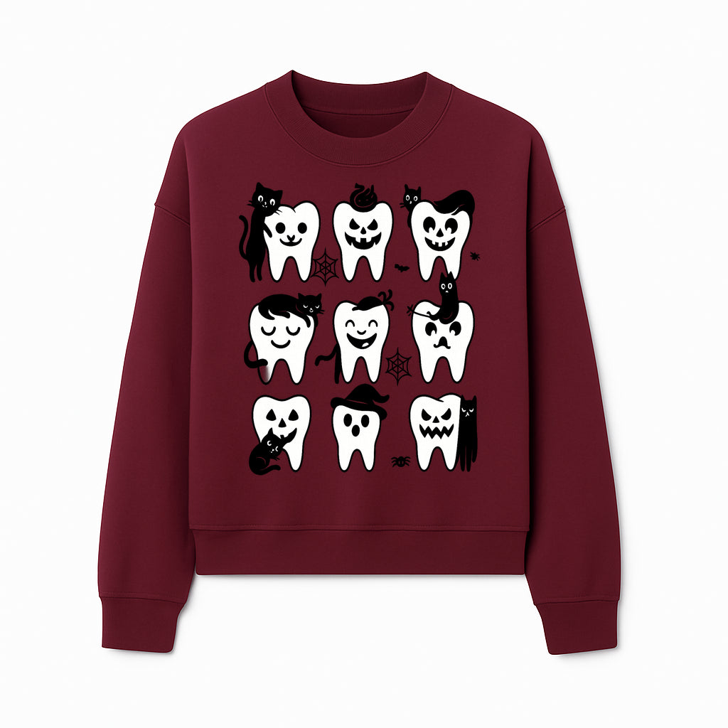 Halloween Tooth Design with Cats - Cute and Spooky Dental Art for Kids, Stickers, Apparel, and Home Decor - Sweatshirt 1758250151644.jpg