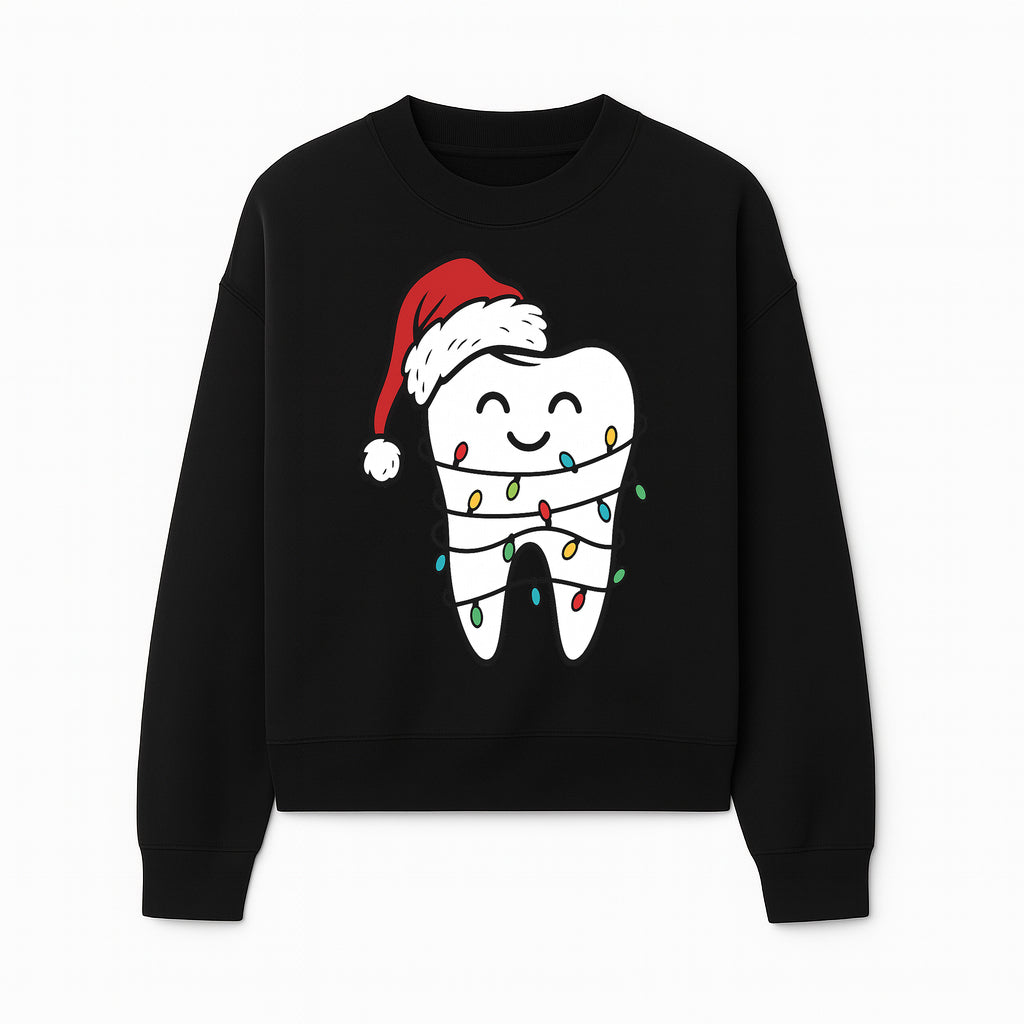 Cute Christmas Tooth Ornament with Santa Hat, Christmas Lights, Dental Holiday Decor, Funny Gift for Dentists and Tooth Lovers - Sweatshirt 1758250151654.jpg
