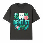 Cute Dentist Tooth Graphic with Tools, Floral Elements | Perfect for Dental Office Decor or Gifts | Fun Emotions in Dentistry Design - T-shirt 1758250151685.jpg