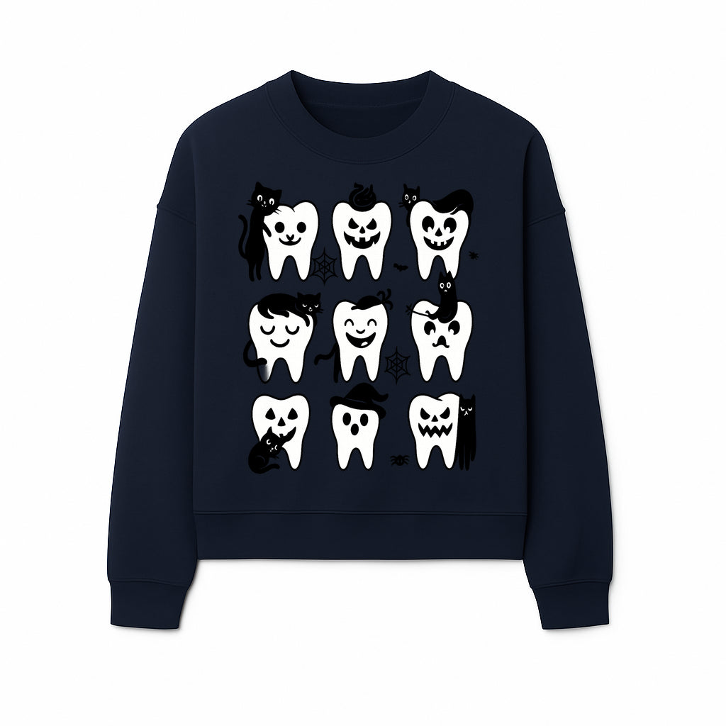 Halloween Tooth Design with Cats - Cute and Spooky Dental Art for Kids, Stickers, Apparel, and Home Decor - Sweatshirt 1758250151793.jpg