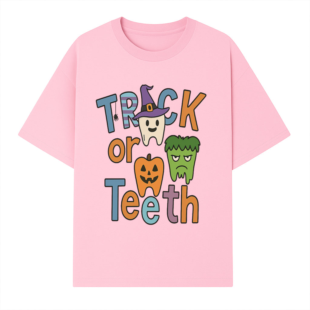 Halloween Trick or Teeth Kids' T-Shirt | Cute Tooth, Pumpkin, and Monster Design | Fun Halloween Apparel - T-shirt 1758250151877.jpg