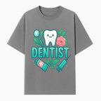 Cute Dentist Tooth Graphic with Tools, Floral Elements | Perfect for Dental Office Decor or Gifts | Fun Emotions in Dentistry Design - T-shirt 1758250151955.jpg