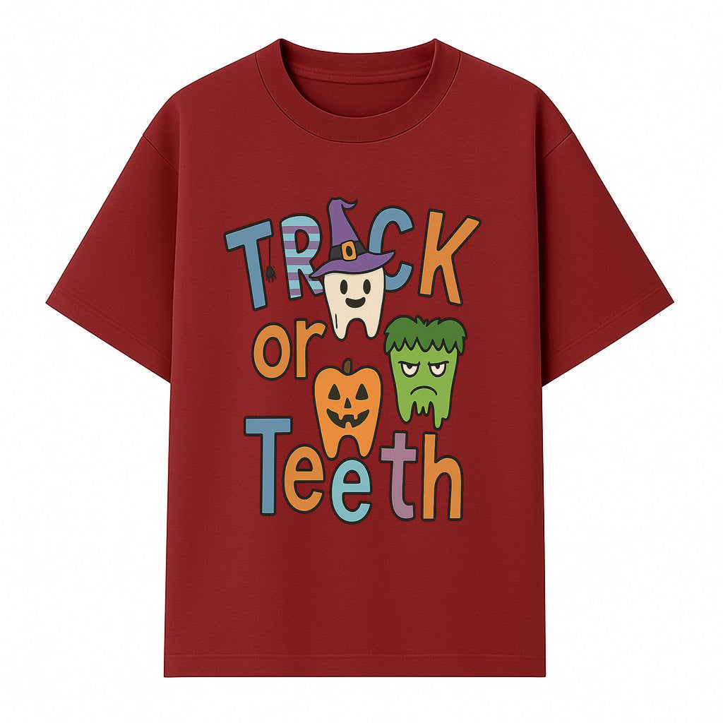 Halloween Trick or Teeth Kids' T-Shirt | Cute Tooth, Pumpkin, and Monster Design | Fun Halloween Apparel - T-shirt 1758250152023.jpg