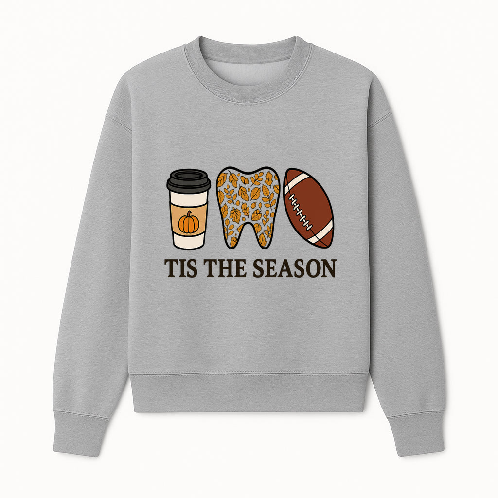 Tis the Season Fall Decor: Pumpkin Coffee, Leafy Tooth, Football Theme Gift for Dental Hygiene, Autumn Collection - Sweatshirt 1758250152062.jpg