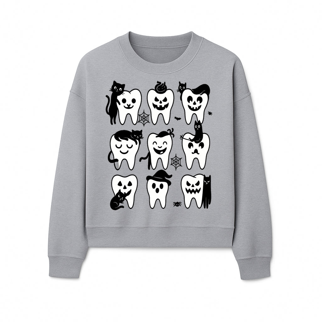Halloween Tooth Design with Cats - Cute and Spooky Dental Art for Kids, Stickers, Apparel, and Home Decor - Sweatshirt 1758250152100.jpg