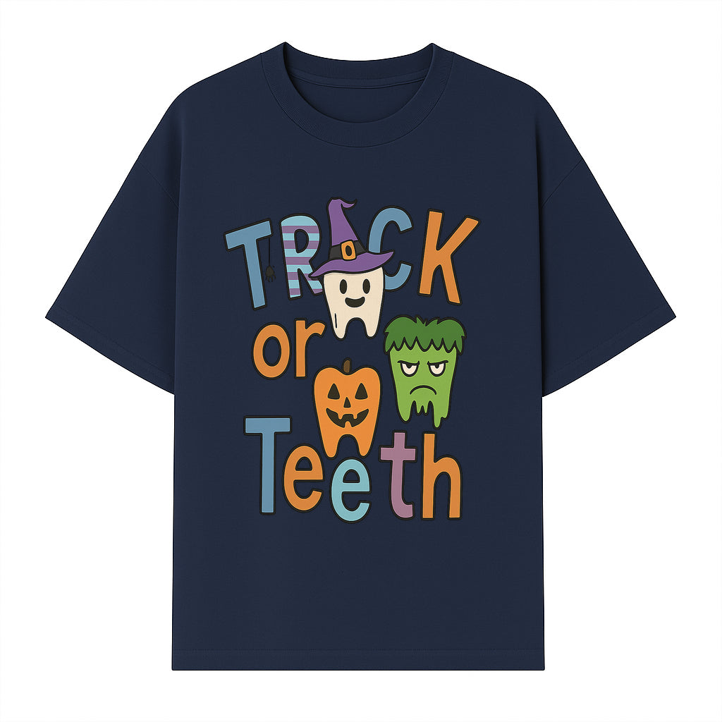 Halloween Trick or Teeth Kids' T-Shirt | Cute Tooth, Pumpkin, and Monster Design | Fun Halloween Apparel - T-shirt 1758250152160.jpg