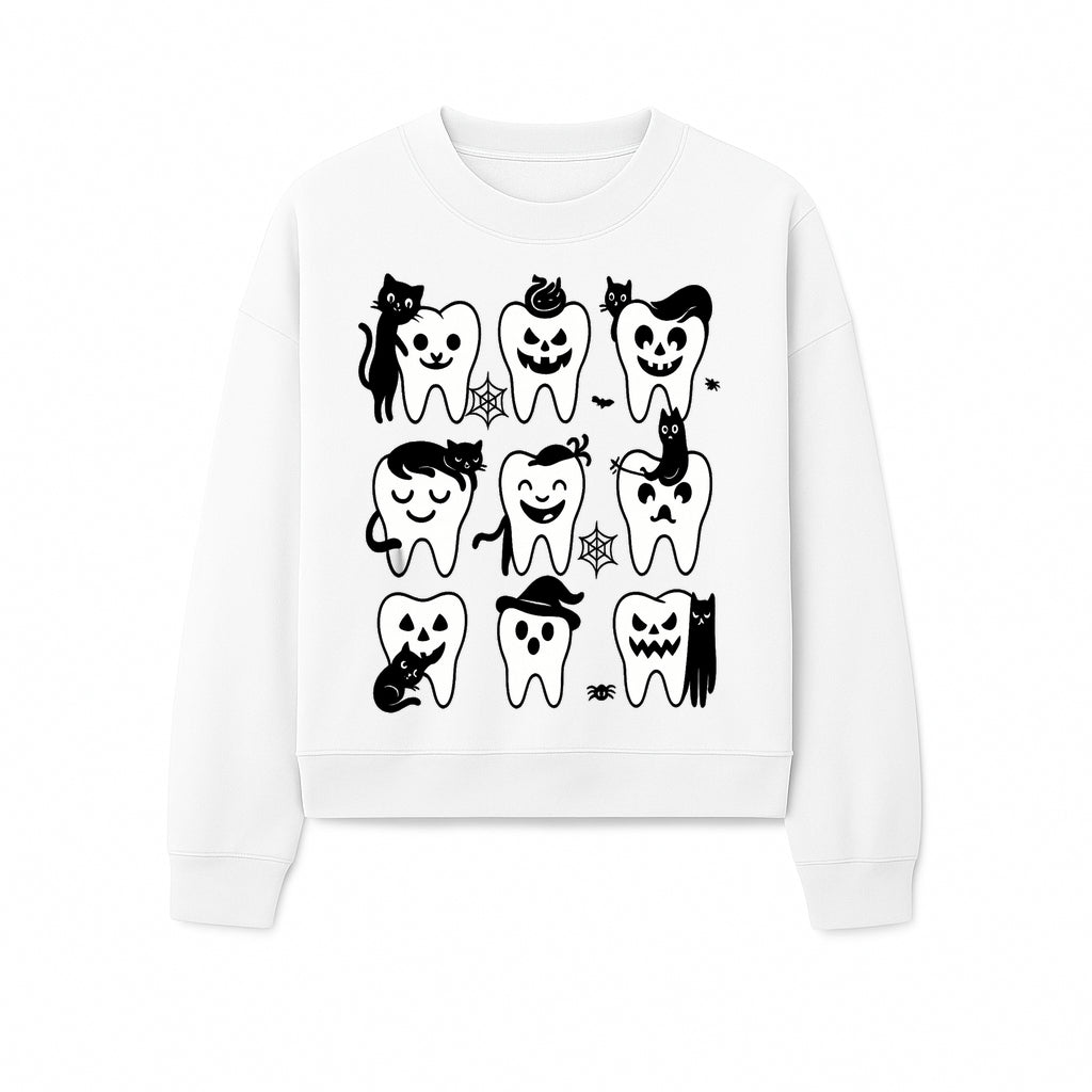 Halloween Tooth Design with Cats - Cute and Spooky Dental Art for Kids, Stickers, Apparel, and Home Decor - Sweatshirt 1758250152229.jpg