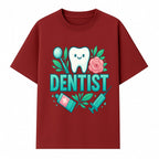 Cute Dentist Tooth Graphic with Tools, Floral Elements | Perfect for Dental Office Decor or Gifts | Fun Emotions in Dentistry Design - T-shirt 1758250152379.jpg
