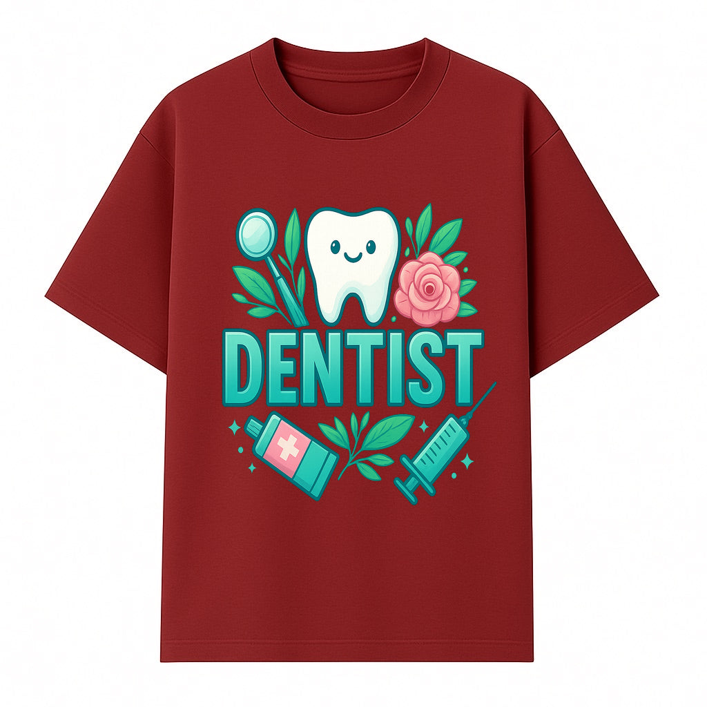 Cute Dentist Tooth Graphic with Tools, Floral Elements | Perfect for Dental Office Decor or Gifts | Fun Emotions in Dentistry Design - T-shirt 1758250152379.jpg