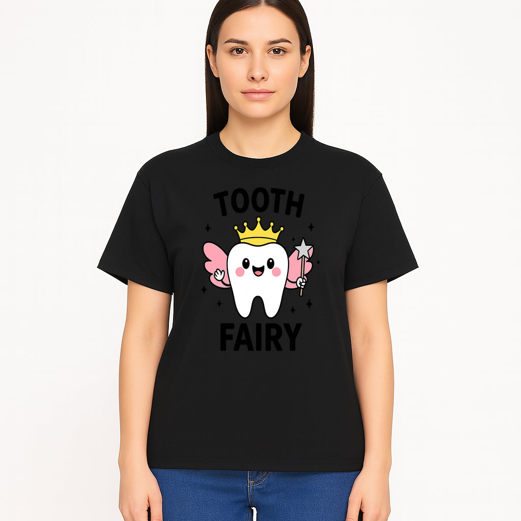 Tooth Fairy Cute Cartoon Tooth with Crown and Wand, Kids' Room Decor, Dental Theme, Children's Art, Nursery Wall Print - T-shirt 1758250152526.jpg