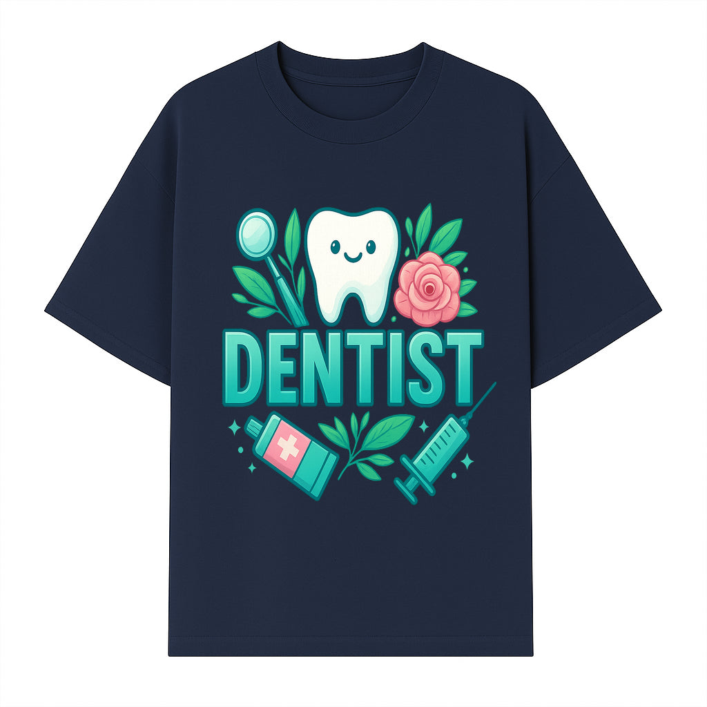 Cute Dentist Tooth Graphic with Tools, Floral Elements | Perfect for Dental Office Decor or Gifts | Fun Emotions in Dentistry Design - T-shirt 1758250152529.jpg