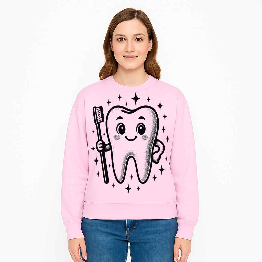 Cute Tooth Character with Toothbrush and Sparkles, Kids Dental Hygiene Art Print, Adorable Tooth Decor for Children's Room - Sweatshirt 1758250152579.jpg