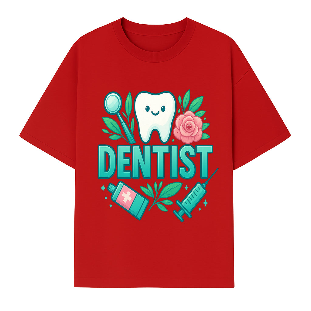 Cute Dentist Tooth Graphic with Tools, Floral Elements | Perfect for Dental Office Decor or Gifts | Fun Emotions in Dentistry Design - T-shirt 1758250152642.jpg