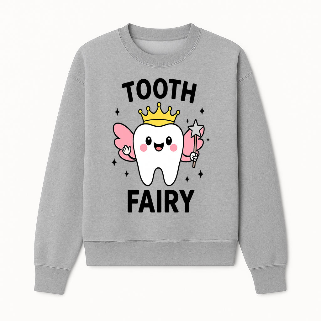 Tooth Fairy Cute Cartoon Tooth with Crown and Wand, Kids' Room Decor, Dental Theme, Children's Art, Nursery Wall Print - Sweatshirt 1758250152689.jpg