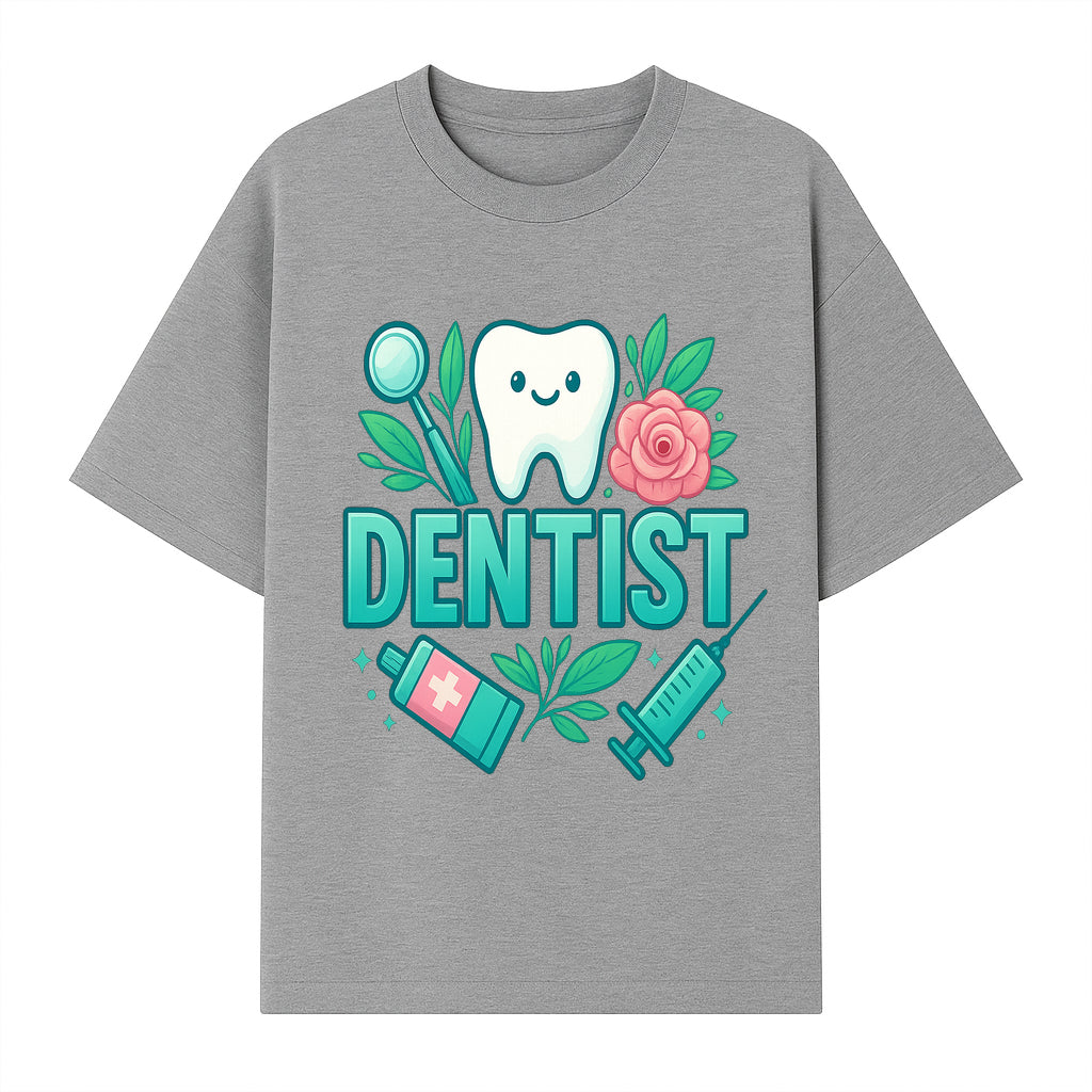 Cute Dentist Tooth Graphic with Tools, Floral Elements | Perfect for Dental Office Decor or Gifts | Fun Emotions in Dentistry Design - T-shirt 1758250152776.jpg