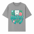 Cute Dentist Tooth Graphic with Tools, Floral Elements | Perfect for Dental Office Decor or Gifts | Fun Emotions in Dentistry Design - T-shirt 1758250152776.jpg
