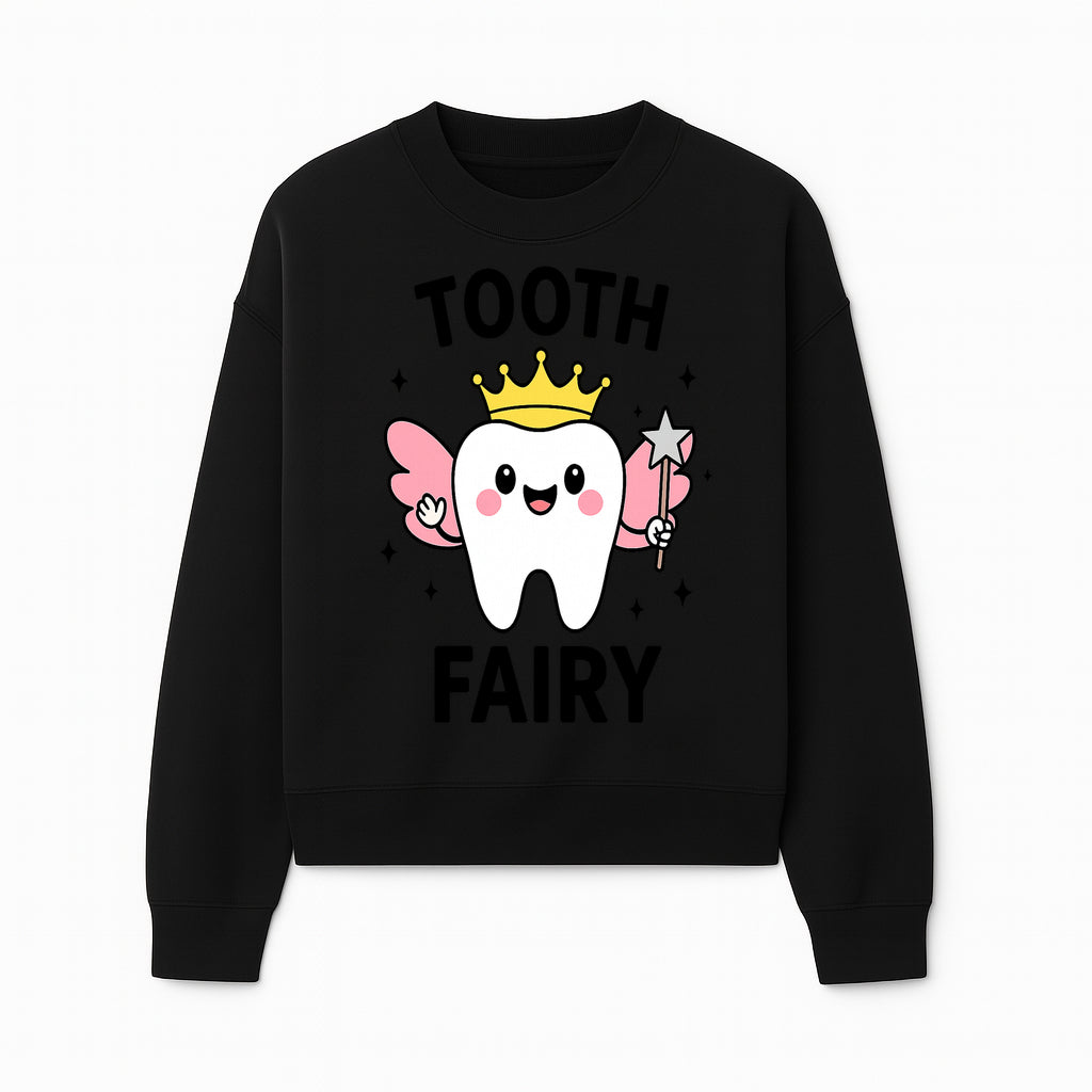 Tooth Fairy Cute Cartoon Tooth with Crown and Wand, Kids' Room Decor, Dental Theme, Children's Art, Nursery Wall Print - Sweatshirt 1758250152828.jpg