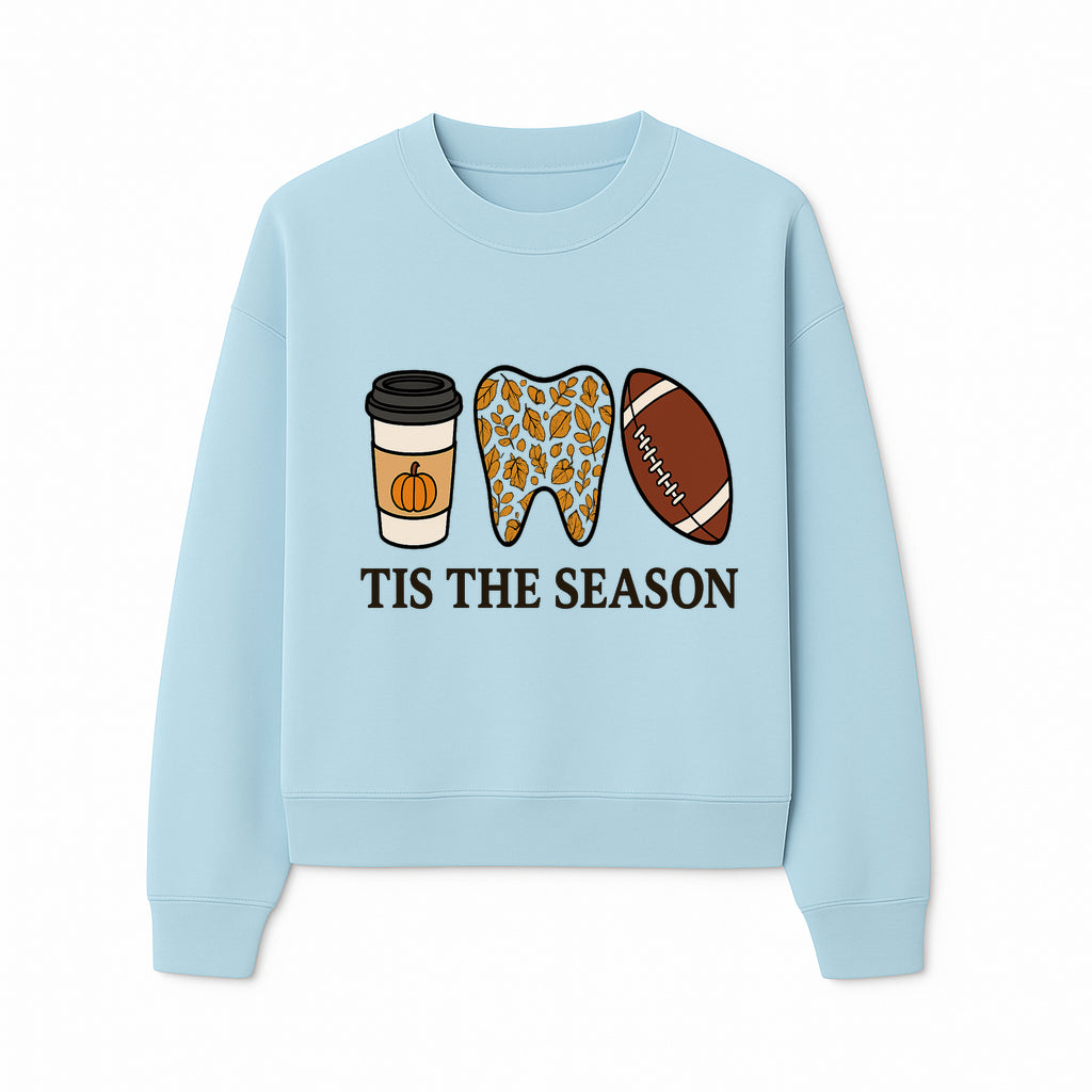 Tis the Season Fall Decor: Pumpkin Coffee, Leafy Tooth, Football Theme Gift for Dental Hygiene, Autumn Collection - Sweatshirt 1758250152843.jpg