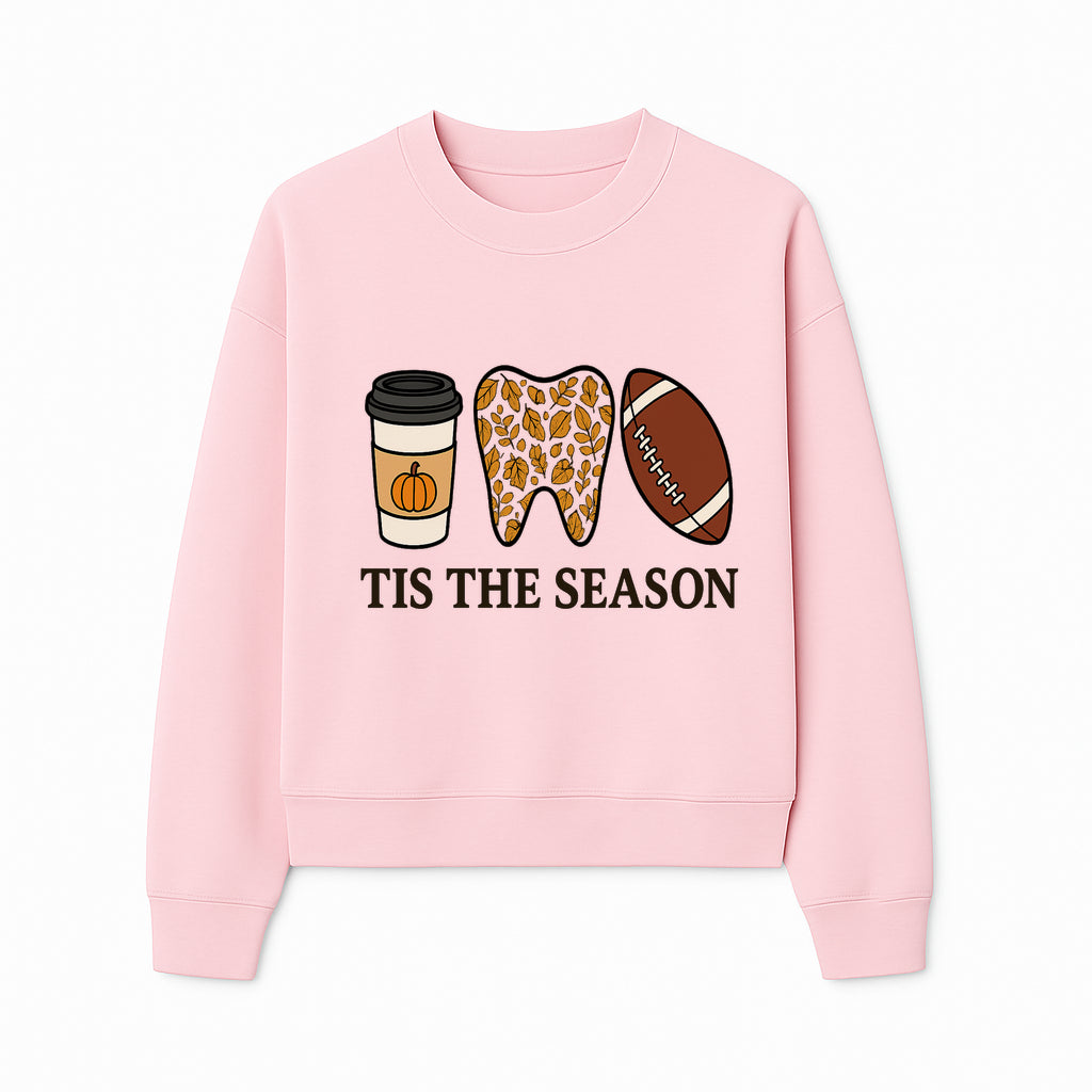 Tis the Season Fall Decor: Pumpkin Coffee, Leafy Tooth, Football Theme Gift for Dental Hygiene, Autumn Collection - Sweatshirt 1758250153049.jpg