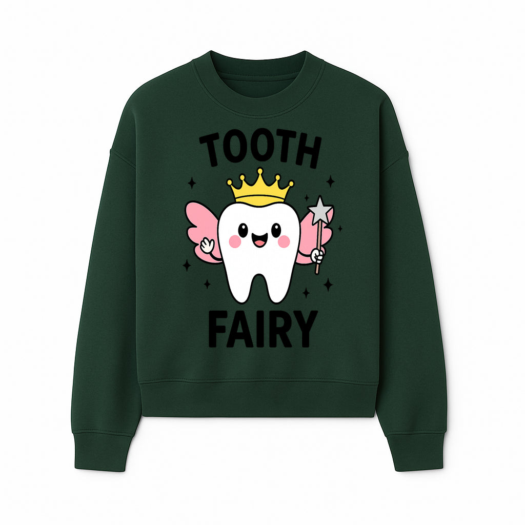 Tooth Fairy Cute Cartoon Tooth with Crown and Wand, Kids' Room Decor, Dental Theme, Children's Art, Nursery Wall Print - Sweatshirt 1758250153148.jpg