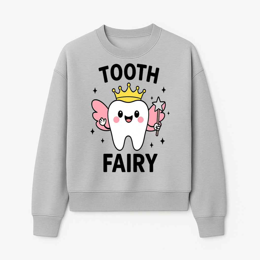 Tooth Fairy Cute Cartoon Tooth with Crown and Wand, Kids' Room Decor, Dental Theme, Children's Art, Nursery Wall Print - Sweatshirt 1758250153281.jpg