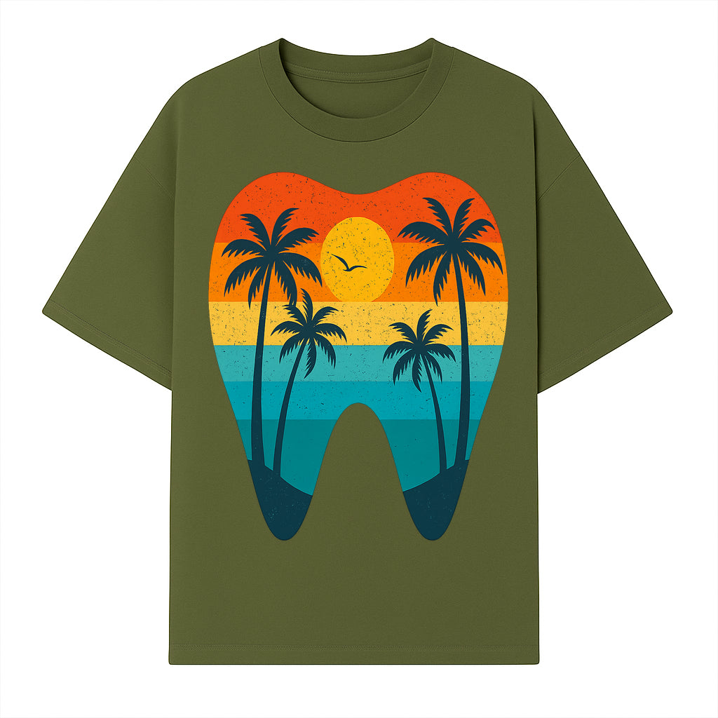 Tropical Sunset Tooth Art Print - Colorful Palm Trees Beach Design for Dental Office Decor, Dentistry Gifts, Summer Vibes - T-shirt 1758250153303.jpg