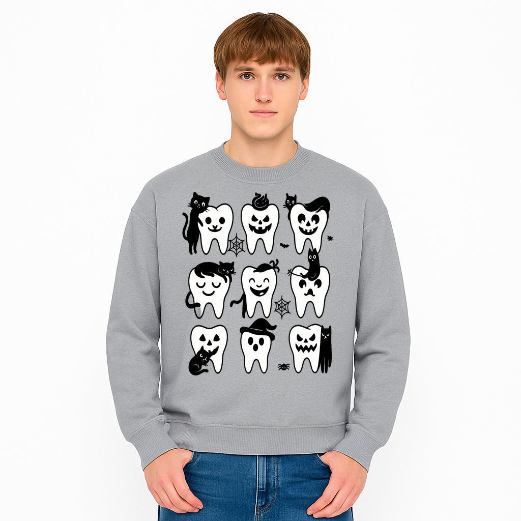 Halloween Tooth Design with Cats - Cute and Spooky Dental Art for Kids, Stickers, Apparel, and Home Decor - Sweatshirt 1758250153371.jpg