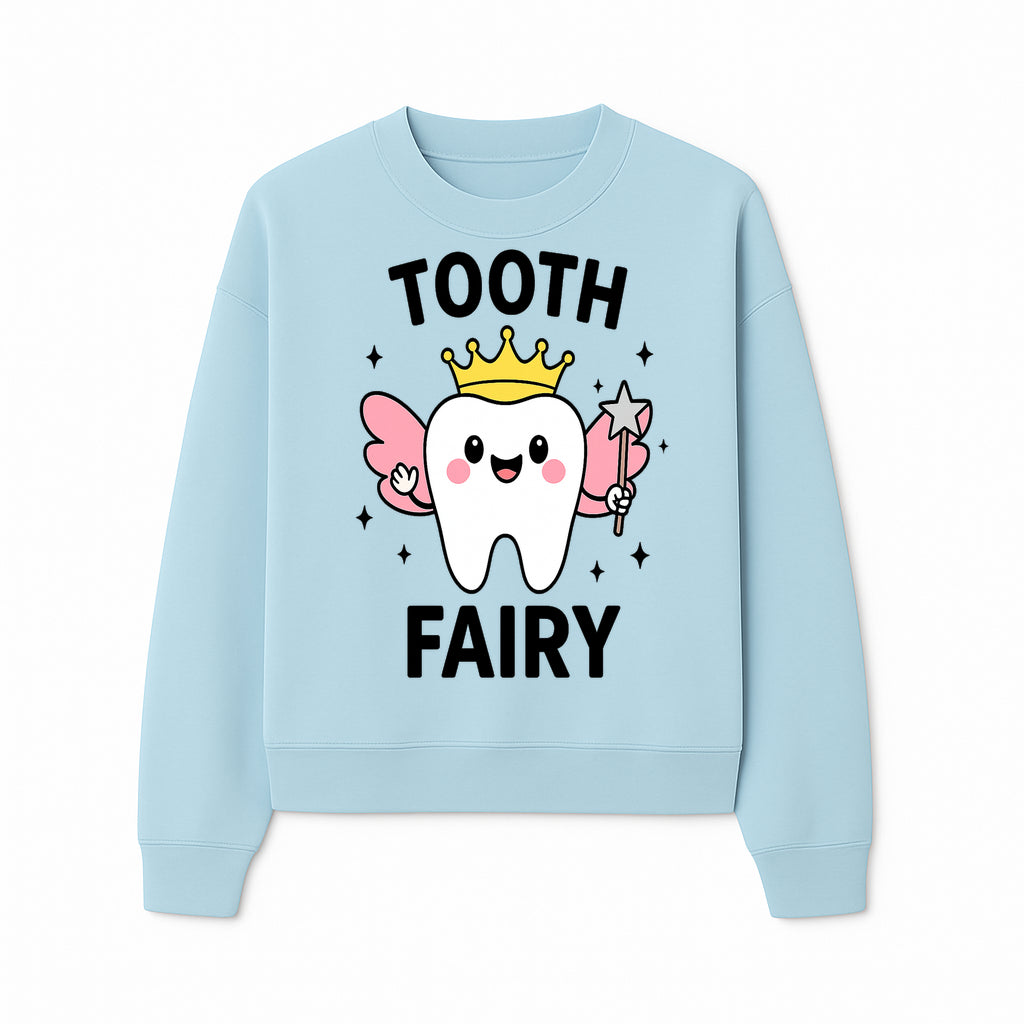 Tooth Fairy Cute Cartoon Tooth with Crown and Wand, Kids' Room Decor, Dental Theme, Children's Art, Nursery Wall Print - Sweatshirt 1758250153463.jpg