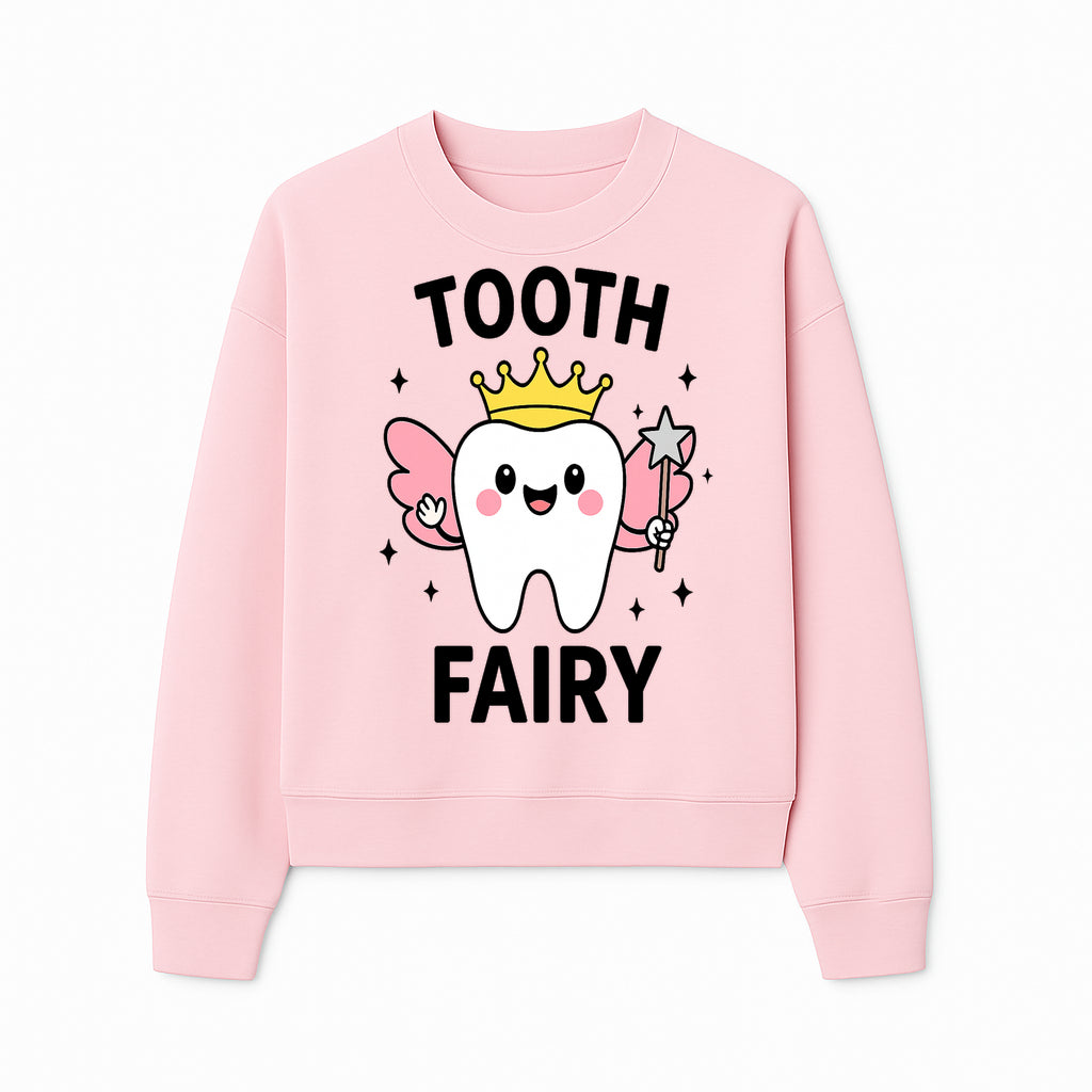Tooth Fairy Cute Cartoon Tooth with Crown and Wand, Kids' Room Decor, Dental Theme, Children's Art, Nursery Wall Print - Sweatshirt 1758250153581.jpg