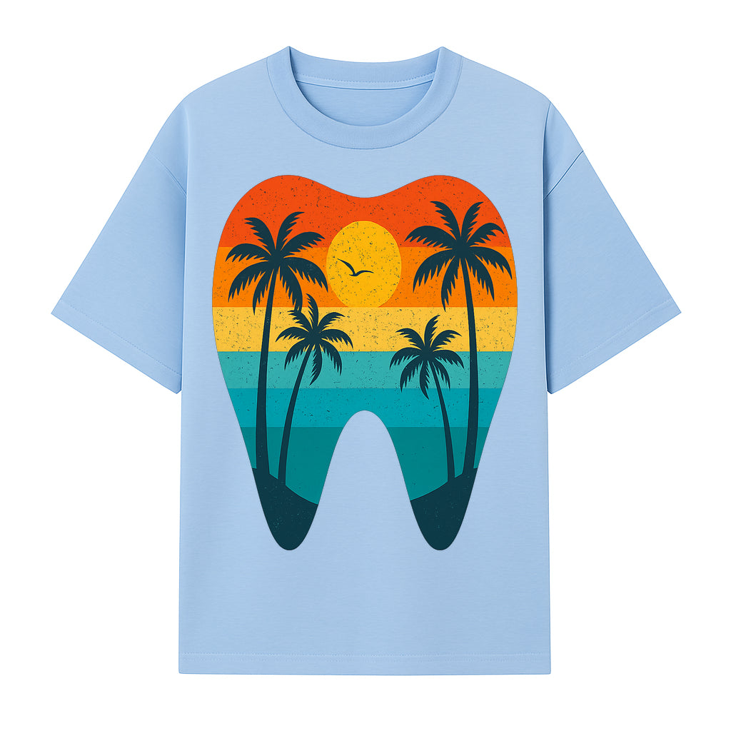 Tropical Sunset Tooth Art Print - Colorful Palm Trees Beach Design for Dental Office Decor, Dentistry Gifts, Summer Vibes - T-shirt 1758250153625.jpg
