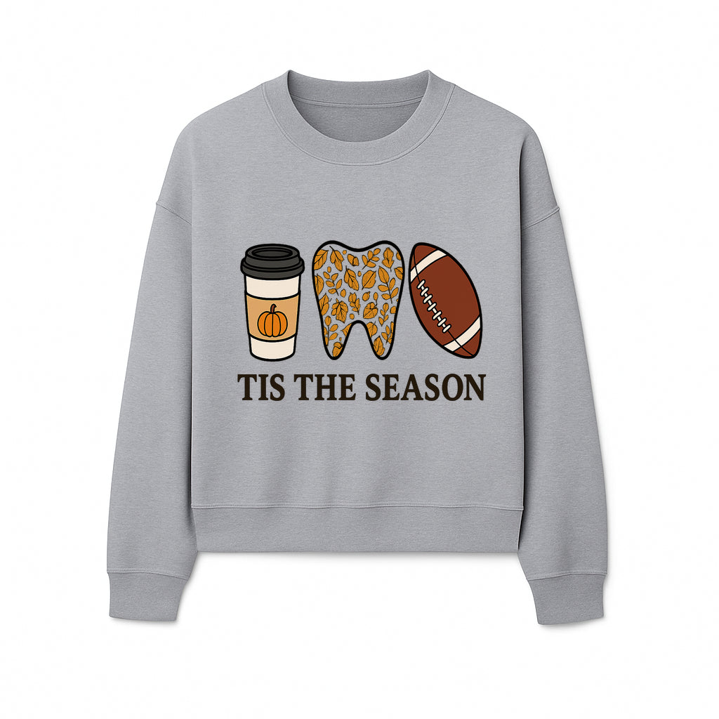 Tis the Season Fall Decor: Pumpkin Coffee, Leafy Tooth, Football Theme Gift for Dental Hygiene, Autumn Collection - Sweatshirt 1758250153645.jpg