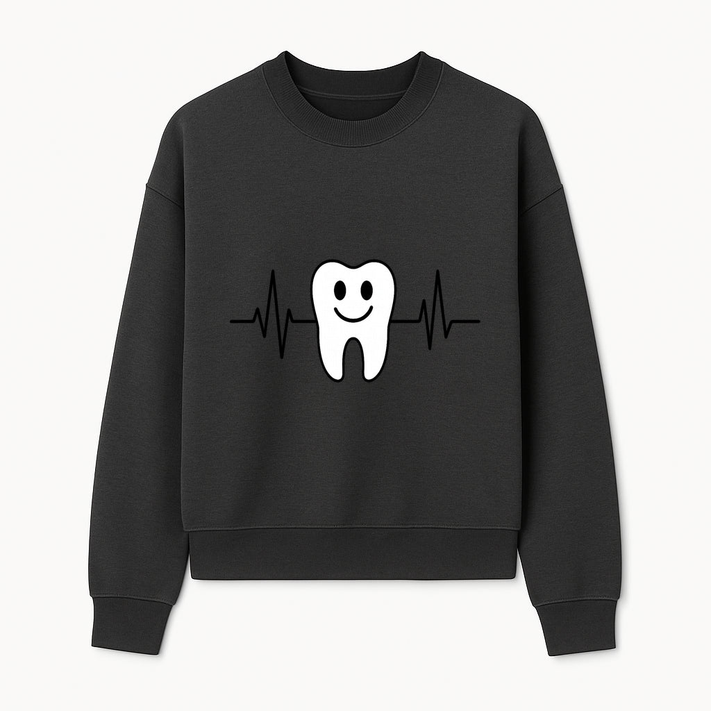 Smile Dental Health Graphic Print - Cute Tooth with Heartbeat Line Wall Art for Dentists and Dental Hygienists - Sweatshirt 1758250153662.jpg