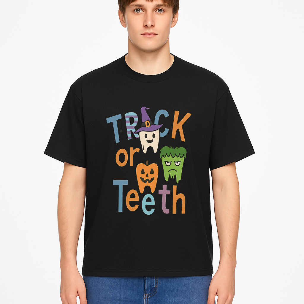 Halloween Trick or Teeth Kids' T-Shirt | Cute Tooth, Pumpkin, and Monster Design | Fun Halloween Apparel - T-shirt 1758250153751.jpg