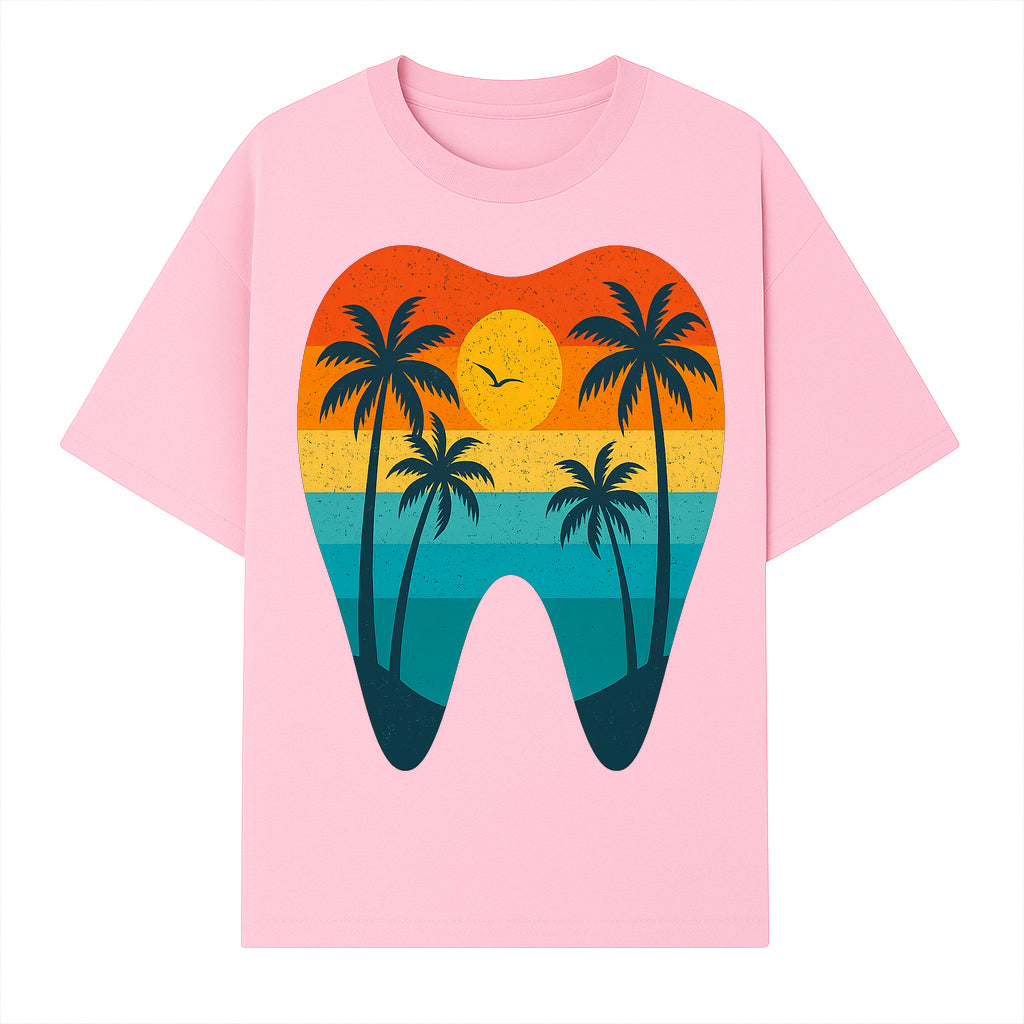 Tropical Sunset Tooth Art Print - Colorful Palm Trees Beach Design for Dental Office Decor, Dentistry Gifts, Summer Vibes - T-shirt 1758250153765.jpg