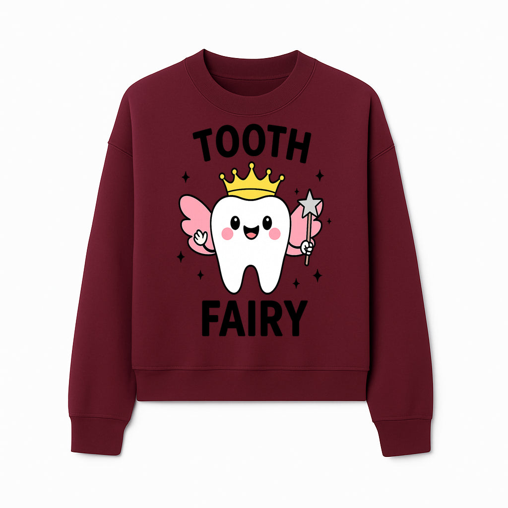 Tooth Fairy Cute Cartoon Tooth with Crown and Wand, Kids' Room Decor, Dental Theme, Children's Art, Nursery Wall Print - Sweatshirt 1758250153845.jpg