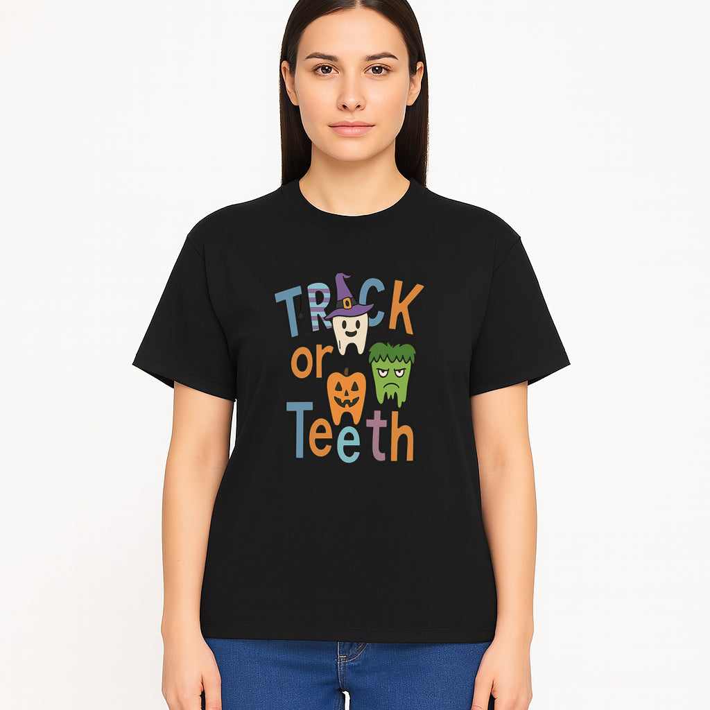 Halloween Trick or Teeth Kids' T-Shirt | Cute Tooth, Pumpkin, and Monster Design | Fun Halloween Apparel - T-shirt 1758250153925.jpg
