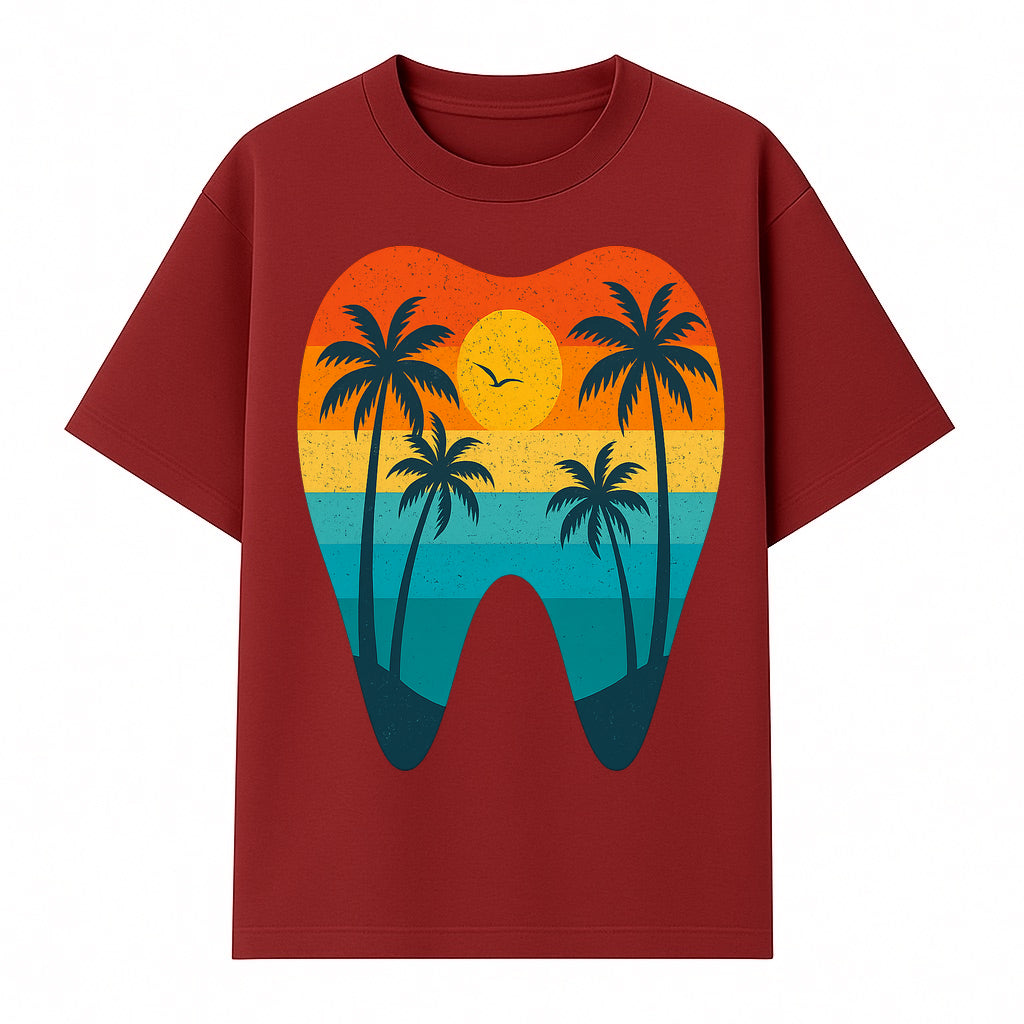 Tropical Sunset Tooth Art Print - Colorful Palm Trees Beach Design for Dental Office Decor, Dentistry Gifts, Summer Vibes - T-shirt 1758250153933.jpg