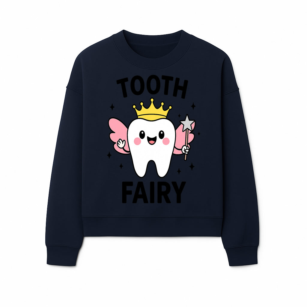 Tooth Fairy Cute Cartoon Tooth with Crown and Wand, Kids' Room Decor, Dental Theme, Children's Art, Nursery Wall Print - Sweatshirt 1758250154008.jpg
