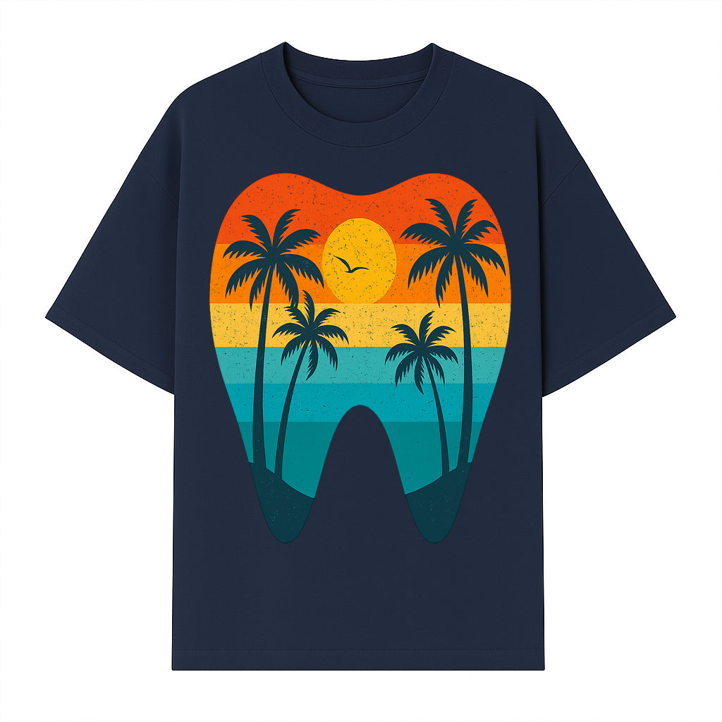 Tropical Sunset Tooth Art Print - Colorful Palm Trees Beach Design for Dental Office Decor, Dentistry Gifts, Summer Vibes - T-shirt 1758250154024.jpg
