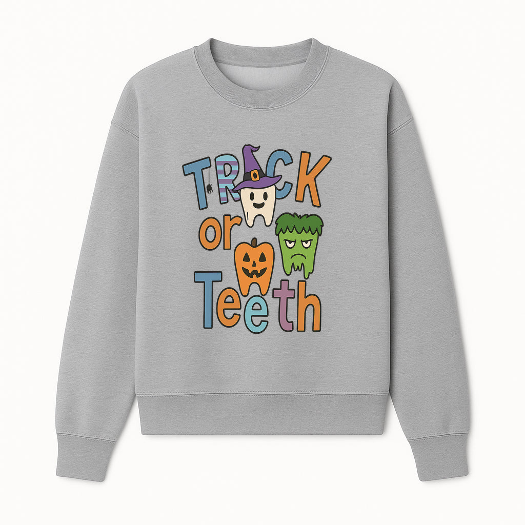 Halloween Trick or Teeth Kids' T-Shirt | Cute Tooth, Pumpkin, and Monster Design | Fun Halloween Apparel - Sweatshirt 1758250154068.jpg
