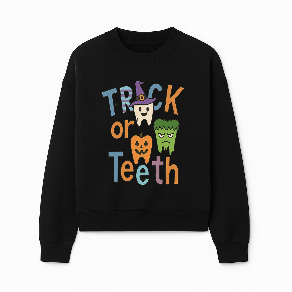 Halloween Trick or Teeth Kids' T-Shirt | Cute Tooth, Pumpkin, and Monster Design | Fun Halloween Apparel - Sweatshirt 1758250154237.jpg