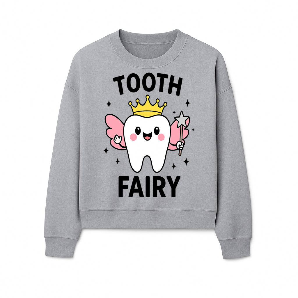 Tooth Fairy Cute Cartoon Tooth with Crown and Wand, Kids' Room Decor, Dental Theme, Children's Art, Nursery Wall Print - Sweatshirt 1758250154287.jpg